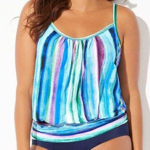 Swimsuits for All Blouson Striped Tankini Top